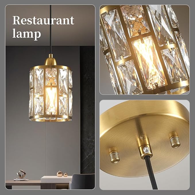 Gold 3 Pack Kitchen Pendant Lighting Over Island Modern Crystal Glass Shade Adjustable Hanging Fixture for Dining Hallway Bedroom Matte