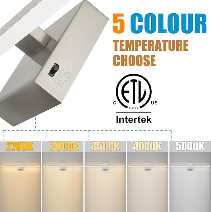 Nickel Bathroom Vanity Light 31.5 inch, 26W Dimmable 5CCT LED Bathroom Light Fixture Over Mirror Restroom-ETL Certificated