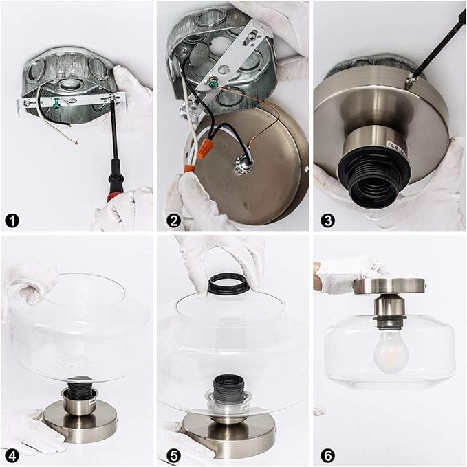 TeHenoo Semi Flush Mount Ceiling Light,Clear Glass Shade, E26 Socket,Brushed Nickel Ceiling Light Fixtures for Hallway,Entryway,Porch