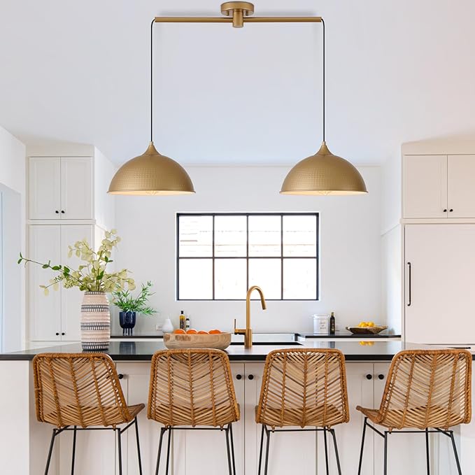 Pendant Lights Kitchen Island, 2-Pack Dome Pendant Light Gold and White Light Fixtures Industrial Vintage Hanging Pendant Lighting for Dining Room Restaurant Cafe Entryway