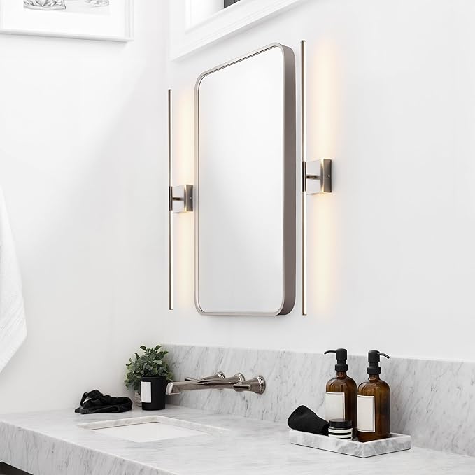 JONATHAN Y 32" Chrome Modern Dimmable Integrated LED Wall Sconce, Minimalist Adjustable Metal Vanity Light for Bathroom Mirror, Bedroom, Hallway, 3000K, ETL Listed (JYL7040A)