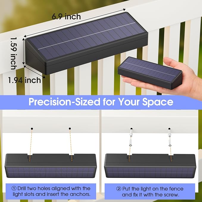 ShineTech Solar Fence Lights Outdoor Waterproof, 3-Color Lighting Modes LED Solar Powered Deck Lights, Outdoor Step Lights for Railing, Patio, Wall, Backyard (12 Packs)