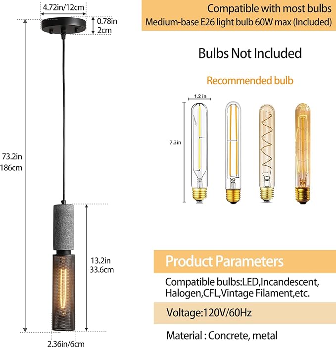 Concrete Linear Pendant Light with a Metal Mesh Shade,Modern Industrial Hanging Cement Pendant Lighting Fixture for Kitchen Island Dinning Room Bedroom(Black 3-Pack)