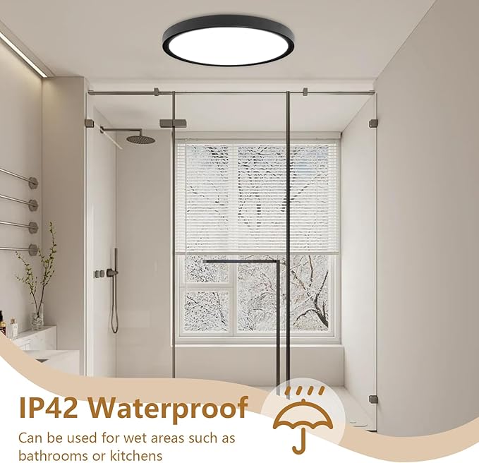 12PK 12 Inch LED Flush Mount Ceiling Light, 24W, 2520LM, 3000K/4000K/6000K CCT Selectable, 0.9inch Super Slim Black LED Ceiling Fixtures, Low Profile Round Flat Panel Light for Bedroom,Kitchen,Hallway