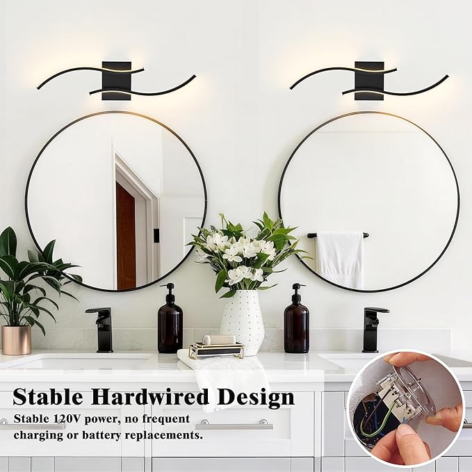 KARTOOSH 2 Pack Black Light Fixture Hardwired Bathroom Vanity Lights Fixtures Over Mirror 23.6 Inch 3CCT Dimmable Modern Wall Lights for Mirror Kitchen Living Room Cabinet Porch Hallway