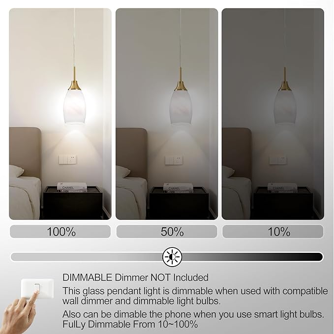 Viinew Mini Glass Pendant Light 3-Pack Handblown Art White Swirl Oval Hanging Pendant Lamp 4.72" Glass Chandelier for Kitchen Island Dining Room Living Foyer Hallway Entry Brushed Gold Finish