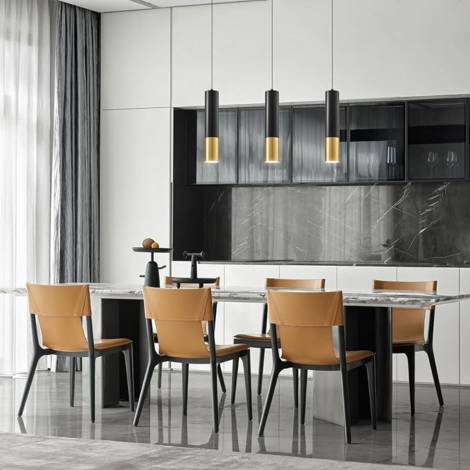 Modern Pendant Lights Fixtures 4000K, Black and Gold Pendant Light Kitchen Island 3 Pack with LED Bulb, Minimalist Hanging Lights for Kitchen Dining Room Bedroom Bar 5W