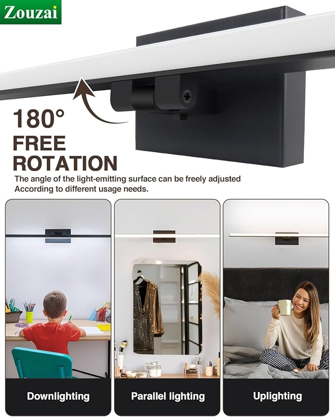 zouzai Second Generation Modern LED Bathroom Vanity Light Bar Black IP44 Over Mirror Bath Wall Fixture 5CCT Adjustable, Dual-Sided, 180° Adjustable Angle (32 inch)