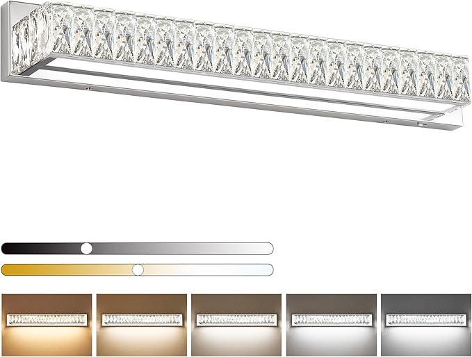 ZUZITO 30in LED Bathroom Lights Over Mirror Modern Crystal Vanity Lights Bar Chrome Wall Lighting for Bath