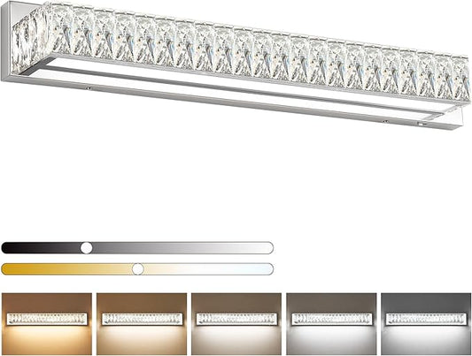 ZUZITO 30in LED Bathroom Lights Over Mirror Modern Crystal Vanity Lights Bar Chrome Wall Lighting for Bath
