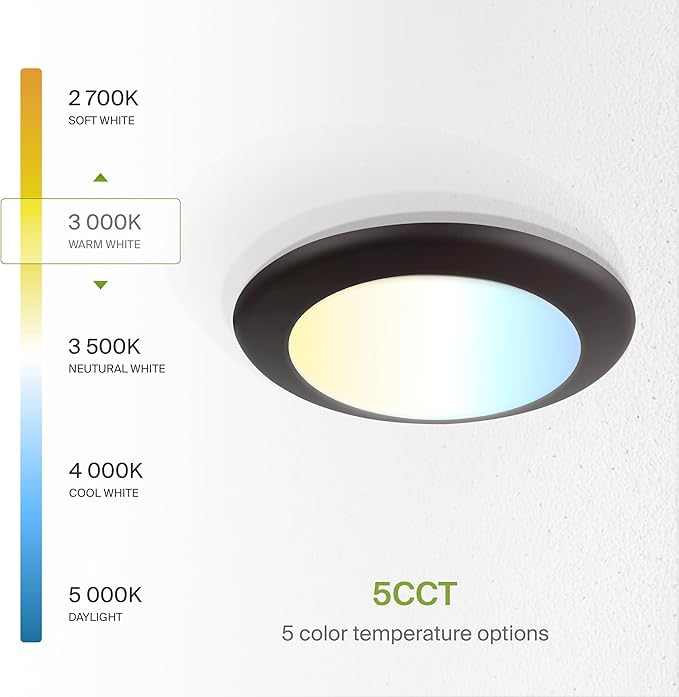 ASD 1 Pack LED Disk Lights 6 Inch, 15W 5CCT 2700K-5000K 1245LM CRI90+, Dimmable Flush Mount Ceiling Light Fixture, Low Profile Surface Mount Disc Lights, Junction Box or Recessed Can Install, UL