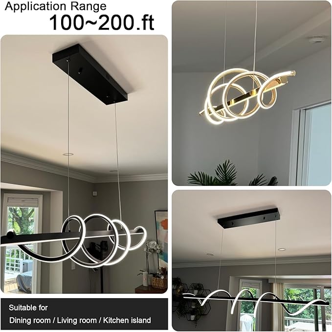 Led Pendant Light for Kitchen Island Lighting Dimmable 47.20" Twist Design Modern Led Chandelier 3000K-6500K