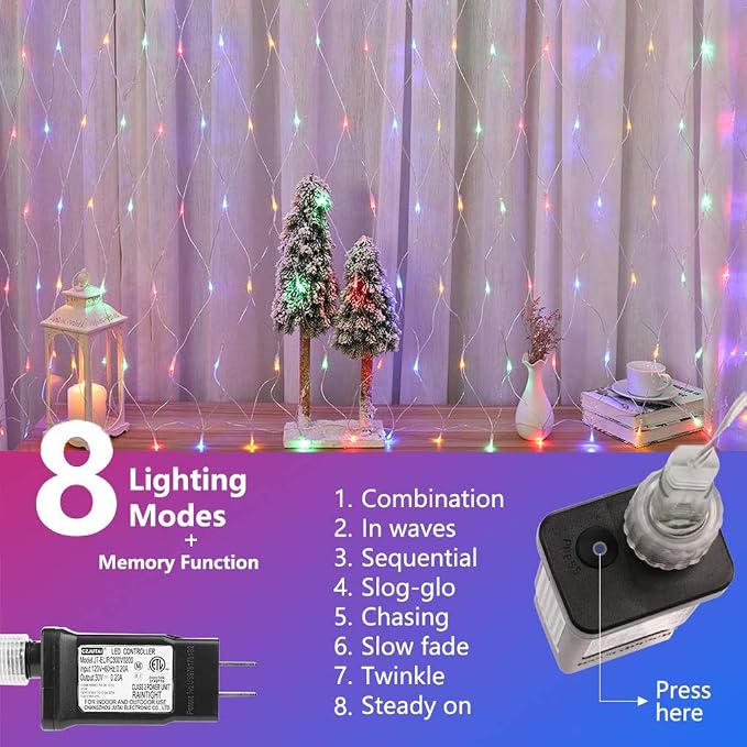 woohaha Outdoor Christmas Net Lights, 9.8FTx6.6FT 192 LED Plug-in Mesh Lights with 8 Lighting Modes, Connectable Light for Bush Christmas Garden Tree Holiday Wedding Party Decor,Multicolor