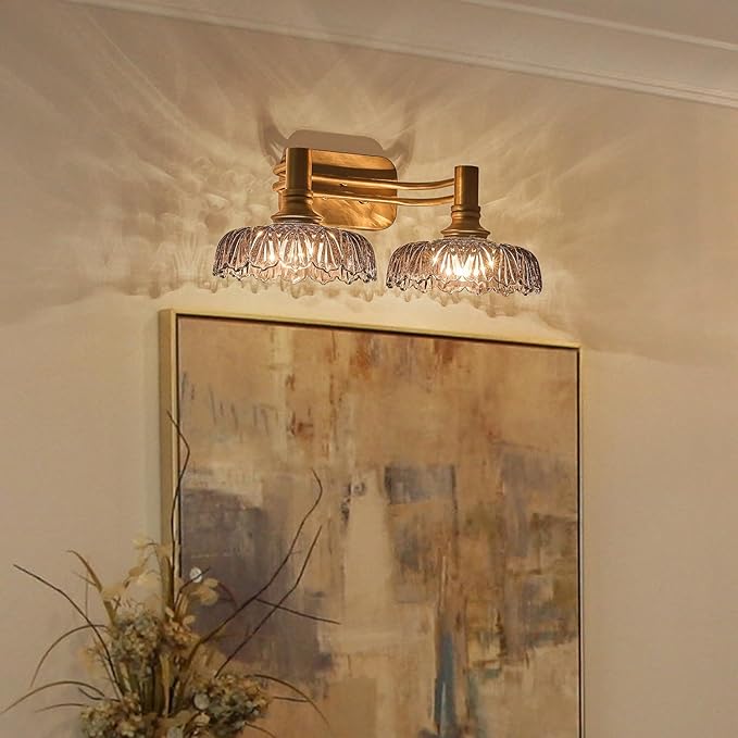 2 Light Bathroom Vanity Lights Grey Glass Lampshade Wall Sconces for Kitchen Dining Room Bedroom Hallway