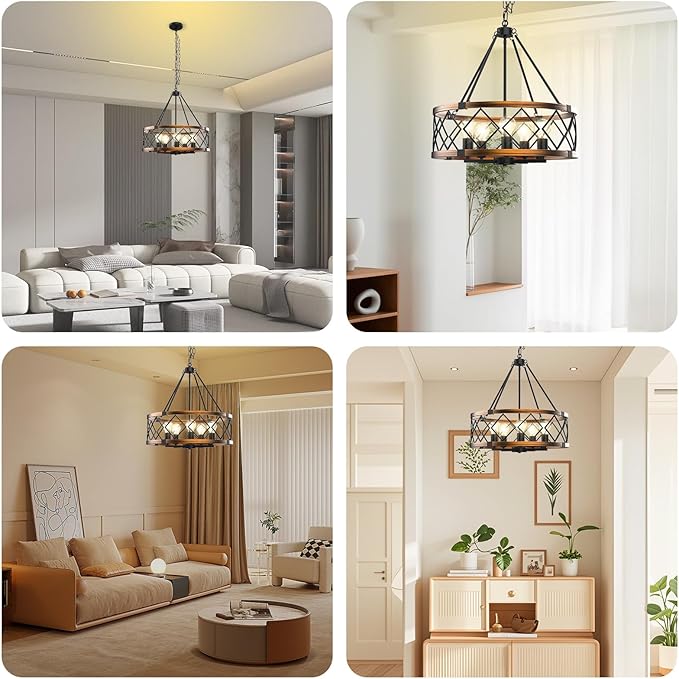 5-Light Black and Gold Chandelier, Farmhouse Industrial Pendant Light Adjustable Height Metal Hanging Fixture E26 Base for Kitchen Island, Dining Room, Living Room