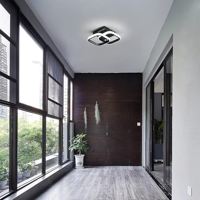Modern LED Ceiling Light, 9 Inch Square Hallway Light Fixtures 6500K Cool White Black Mini Ceiling Light for Corridor, Bedroom, Kitchen, Balcony, Stair, Entrance
