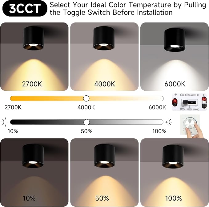 Flush Mount Dimmable Ceiling Light, Modern Close to Ceiling Light Fixtures for Hallway, Closet, LED 3CCT 2700K-6000K Cylinder Ceiling Light Spot Lights for Living Room Kitchen Entryway Foyer, Black