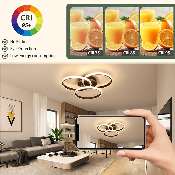 Modern Led Ceiling Light Fixtures with Remote Control, Dimmable Flush Mount Ceiling Light for Bedroom, Living Room, Dining Room, Kitchen (Black, 3000K-6500K)