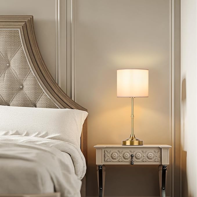 Rechargeable Cordless LED Table Lamp Fabric Shade Desk Lamp, 3-Level Dimmable Touch Control, 5200mAh, Patio Table Lamp, Bedside Night Lamp, Ambient Light for Restaurant.(Gold)
