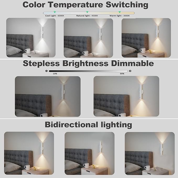 LYTARA Rechargeable Wall Sconces | Dimmable LED Cordless Lamp with Remote, Motion Sensor, Metal Body | Battery Operated Lights for Decor, Night Light Indoor, Hallway, Bedroom, 1pcs