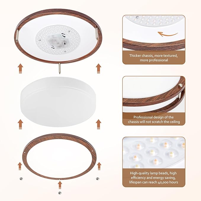 Flush Mount Ceiling Light - 2 Pack 36W 3000K/3500K/4000K/5000K/6000K Dimmable Led Ceiling Light Fixture for Kitchen Hallway Bedroom Bathroom (2, Nussbaum, 12 Inch)