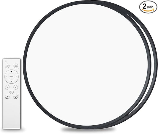 2Pack 20 Inch Remote Control Dimmable Large LED Flush Mount Ceiling Light Panel,40W 4350LM,2700K-6000K Adjustable Color,Ultra Thin Round Ceiling Light Fixture for Hallway Kitchen Home Office(Black)