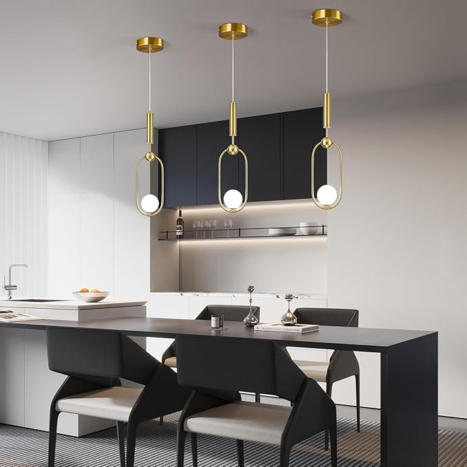 Modern Oblong Glass Pendant Light fixtures 1-Light, Simplicity Gold Pendant Lighting, Mid Century Chandelier for Kitchen Island Dining Room Bedroom Entryway Hallway(2-Pack)