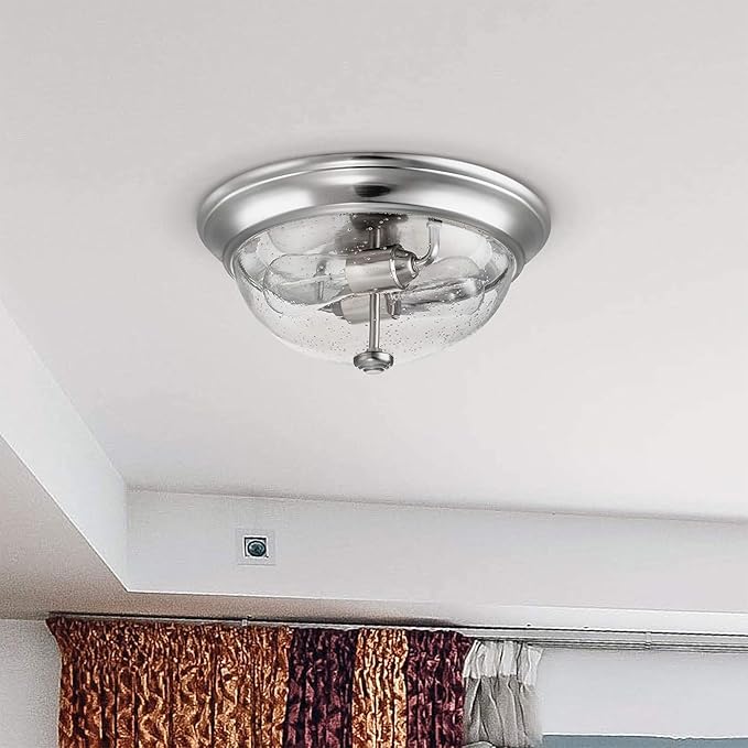 Prominence Home Madalyn 13" Brushed Nickel Flush Mount Seeded Glass Bowl Indoor Light - 51382-01