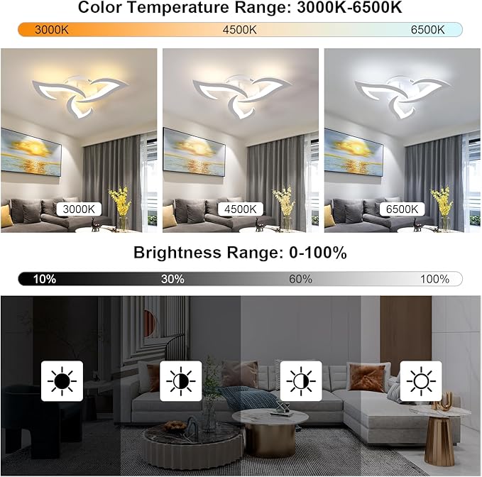 Goeco Modern Ceiling Light, Dimmable Acrylic Ceiling Light with Remote Control (3000K-6500K), 3-Head Flower Shape LED Ceiling Lamp for Living Room, Bedroom, Dining Room, Kitchen