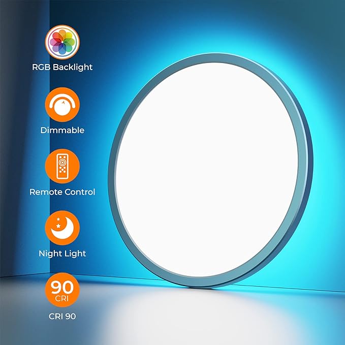 Annaror RGB LED Flush Mount Ceiling Light with Remote, 12 Inch Color Changing Light Fixture Dimmable 3000K-6500K, 24W Thin Round Ceiling Light for Bedroom Kids Room Living Room