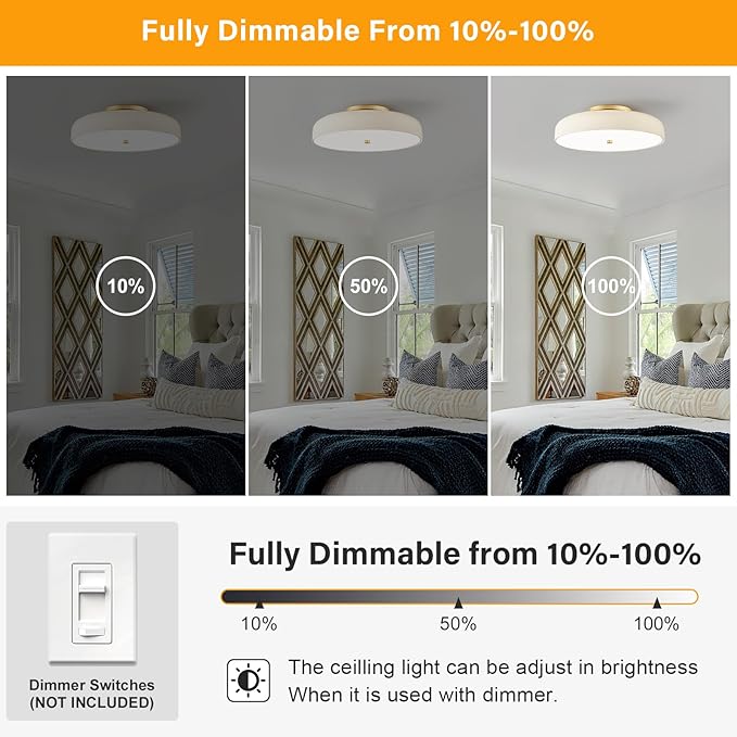 Dimmable LED Ceiling Light Fixture, 2700K-6000K 5CCT Modern Mid-Century Semi Flush Mount Ceiling Light, Cream White Close to Ceiling Lamp for Bedroom, Living Room, Kitchen, 15.7in