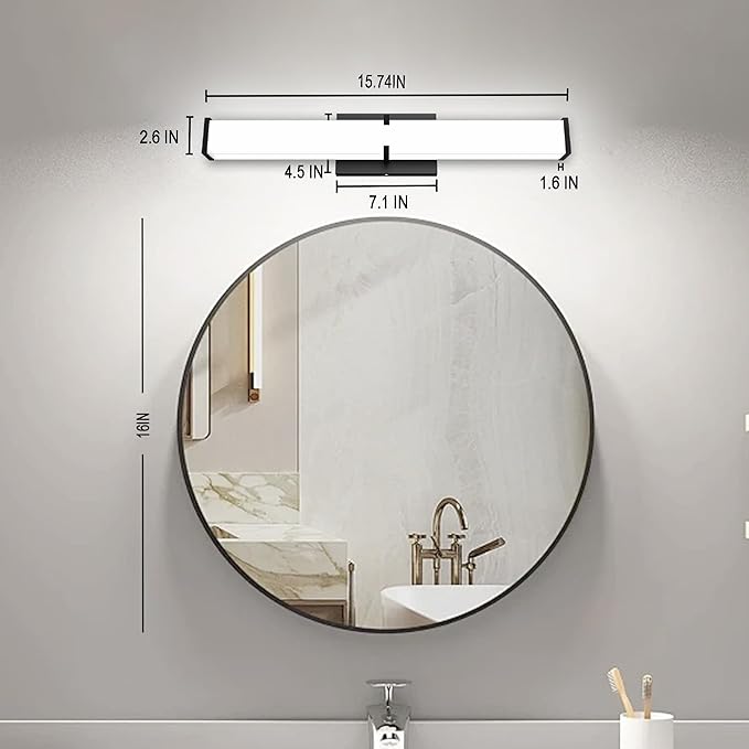 16 Inch LED Bathroom Lighting Fixtures Over Mirror, Modern Black Vanity Lights for Bathroom, Dimmable Vanity Light Bar, 5700K Cool White IP44 Waterproof Wall Light