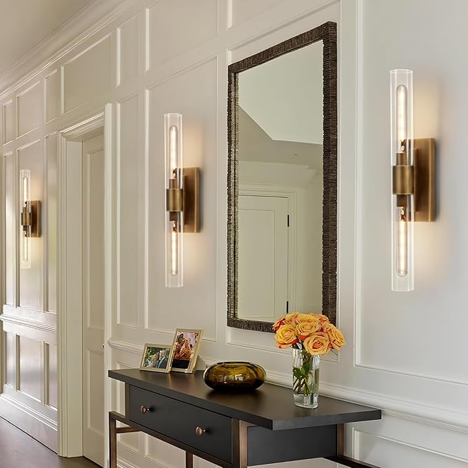 24.8" L Minimalist Style Wall Sconces Set of 2, Brass Wall Lights Fixtures Morden Cylinder Wall Light for Bathroom Vanity Light Indoor Wall Mounted Lamps for Living Room,Bedroom,Hallway