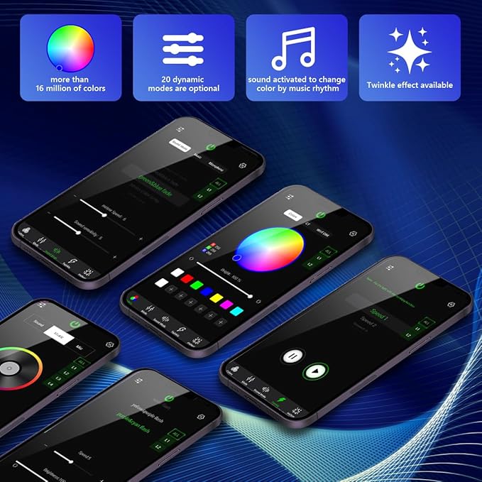 AMKI Updated 4Color Twinkle 36w Starlight Headliner Kits 1080pcs 0.03in 13.1ft Fiber Optic Light Cable 4 Ports Starlight Box App/Remote Control Sound Mode for Car Home Ceiling Decoration