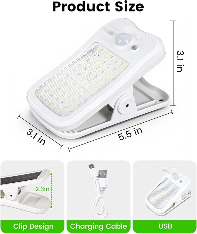Clip on Solar Lights for Fence, 3 Modes Solar Motion Lights Outdoor Waterproof, 60LEDs 500LM Portable Security Light for Fence, Deck, Garage, Camping, USB Charging, 4 White