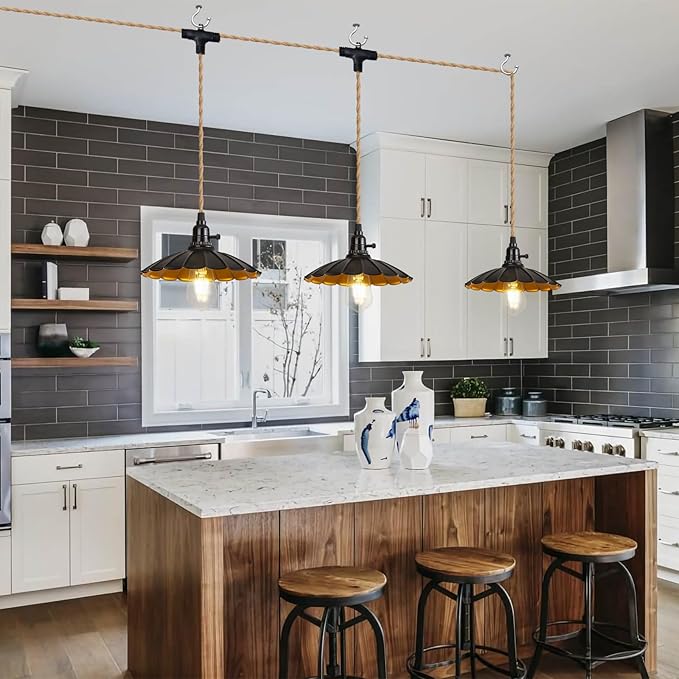 3-Light Plug in Pendant Light Fixtures Chandelier with Switch 22FT Industrial Ceiling Hanging Lamp Cord Farmhouse Cable DIY Including DIY Lotus lampshade