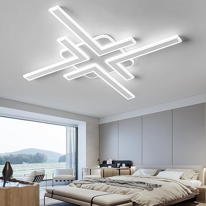 Modern LED Ceiling Lihgt with Remote Control Sputnik Flush Mount Ceiling Light Fixture 3 Color Dimmable White Chandelier for Kitchen Dining Room Living Room Bedroom.