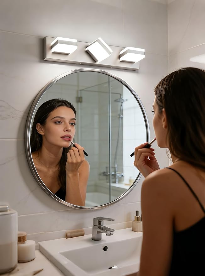 SOLFART Bathroom Light, 5 Color Temperature LED Bathroom Vanity Fixtures, Brushed Nickel 3 Lights Vanity Light Over Mirror Modern LED Light Adjustable Color 5CCT