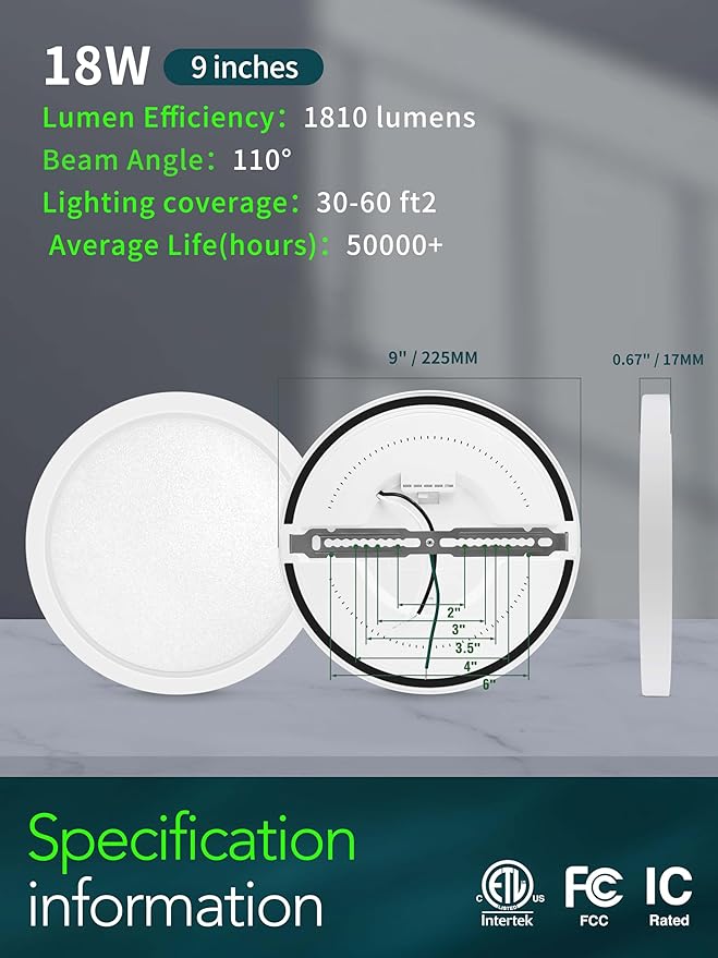 zouzai 3rd Gen Fireproof LED Flush Mount Ceiling Light, Dimmable 5CCT 2700K-6000K, 9 Inch 18W Ultra-Thin Round Fixture for Bedroom, Hallway, Closet, Laundry, Kitchen, ETL Listed(9 inch 4 Pack)