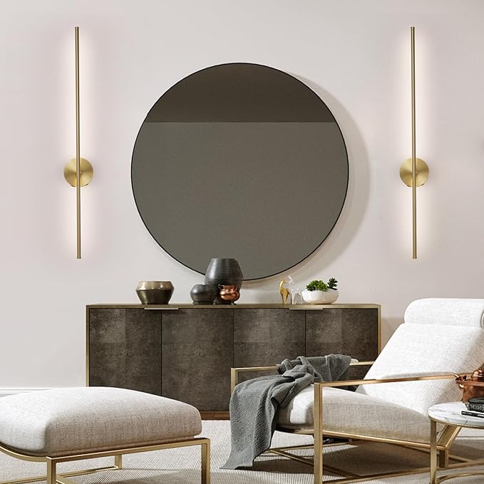 40" Gold Battery Operated Wall Sconces Set of Two Modern Rechargeable Wall Sconces with Remote Control LED Dimmable Wall Lights for Living Room Bedroom Hallway (2 Pack)