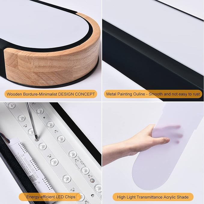 EDISLIVE Dimmable LED Ceiling Light with Remote Control 37.4in 3000K-6000K Minimalist Modern Wood Flush Mount Ceiling Light Low Profile Light Fixture Black