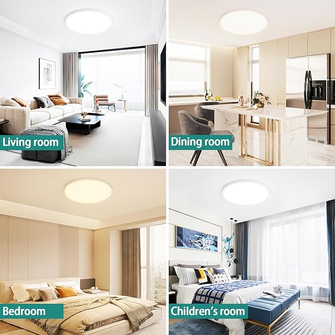 12Inch LED Flush Mount Ceiling Light – 24 W 2400 LM Dimmable, 3-CCT Changeable (3000K/4000K/6000K), Ultra-Thin Modern Round Light Fixture for Kitchen, Dining Room, Bedroom, Office