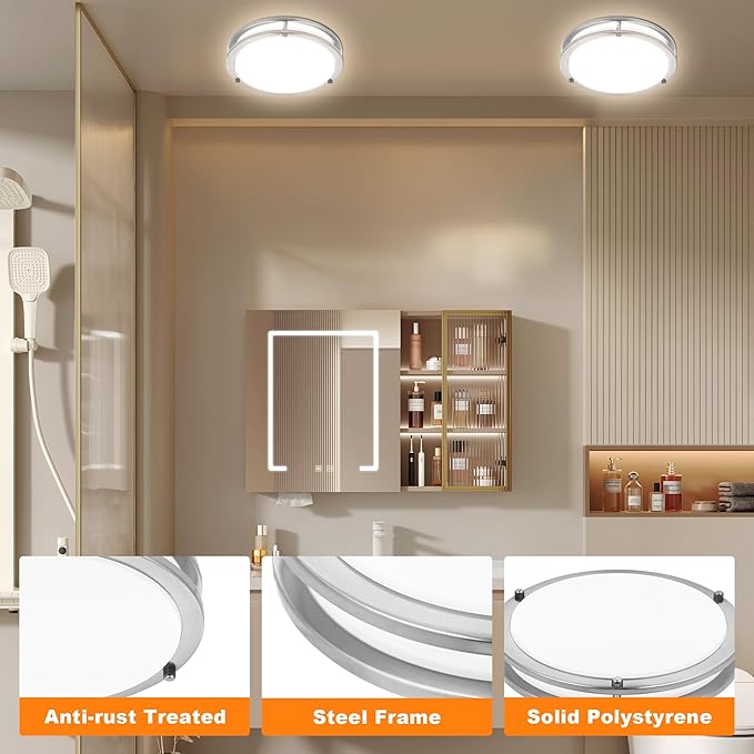 12 Inch Round Brushed Nickel Ceiling Light Fixture - Flush Mount LED Kitchen Ceiling Lamp 2700K/3000K/3500K/4000K/5000K Adjustable Brushed Nickel Bathroom LED Light for Bedroom