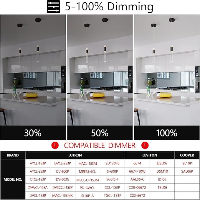 Pendant Ceiling Light Fixture for Kitchen Island, Black Gold Pendant Light Integrated Dimmable LED Hanging Light with Bubble Crystal Pendant Light Modern Pendant Lights Kitchen Island (2-Pack)