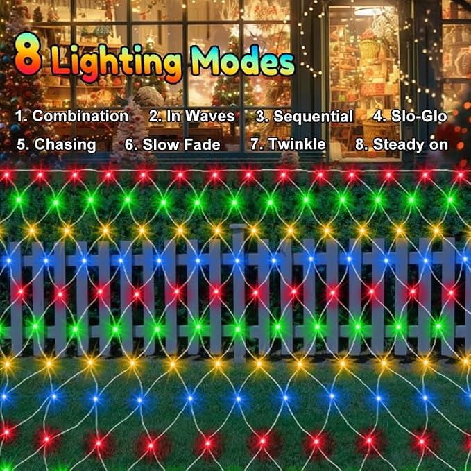 echosari Chritsmas Net Lights Battery Operated, 100 LED 4.9 x 4.9ft Outdoor Net Light Remote Timer Mesh Lights for Bush Deck Fence Wall Holiday Decor (Multicolor)