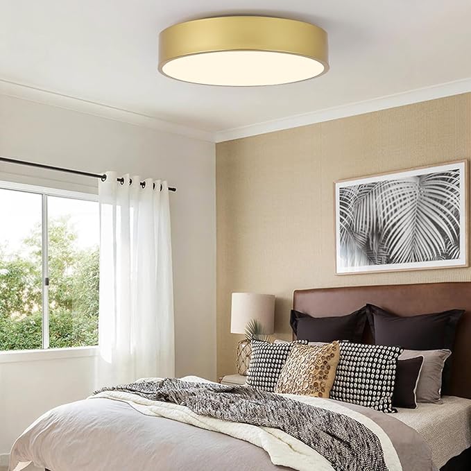 Modern Gold Flush Mount Ceiling Light Fixture,Contemporary 3-Light Round Ceiling Lights with White Acrylic Shade for Hallway,Foyer,Entryway,Closet, Bedroom,Kitchen(15.8")