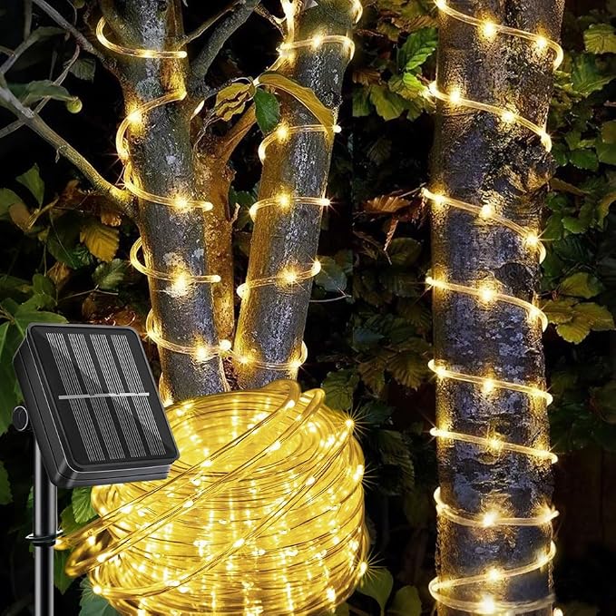 LairtPOW Solar Rope Lights Outdoor Waterproof, 39FT Warm White Solar Powered Rope Lights for Outside,Flexible 100 LED Tube Lights for Trees, Garden, Patio, Fence, Pathway, Yard and Holiday Decorations