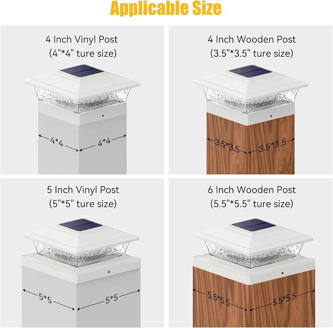 APONUO Solar Post Lights Outdoor, 2 Lighting Modes 16 LEDs Solar Post Cap Lights for 4x4 5x5 6x6 Vinyl Wooden Posts Waterproof Fence Posts Light Solar Powered for Deck/Fence/Porch (White,12 Pack)