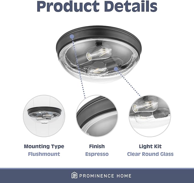 Prominence Home Madalyn 13" Bronze Flush Mount Clear Seeded Round Glass Ceiling Light - 51539-01