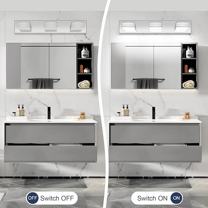 LED Modern Bathroom Vanity Light Fixtures (3-Light, 24-Inch)(5CCT, Dimmable), Chrome Modern Bathroom Wall Lighting Fixtures Over Mirror (3000K/3500K/4000K/5000K/6000K)